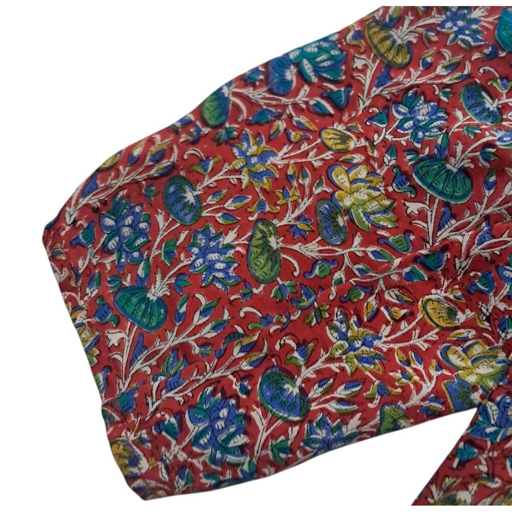 Tolani Tunic Top Women's XS Red Silk Colorful Floral Tassel‎ 3/4 Sleeve Boho - Picture 4 of 13